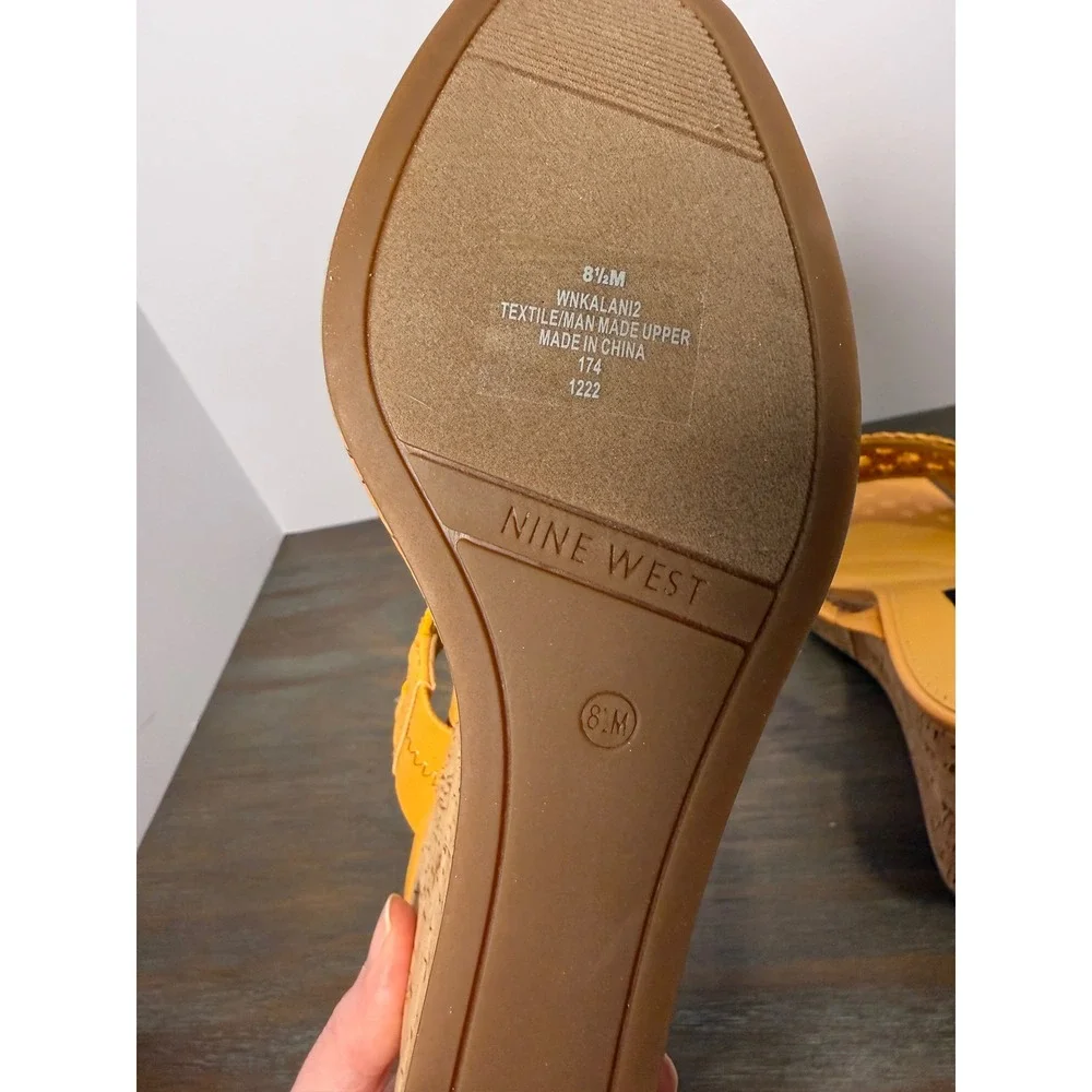 Nine West Kalani‎ Yellow Woven Cork Platform Wedge Sandals Size 8.5 New